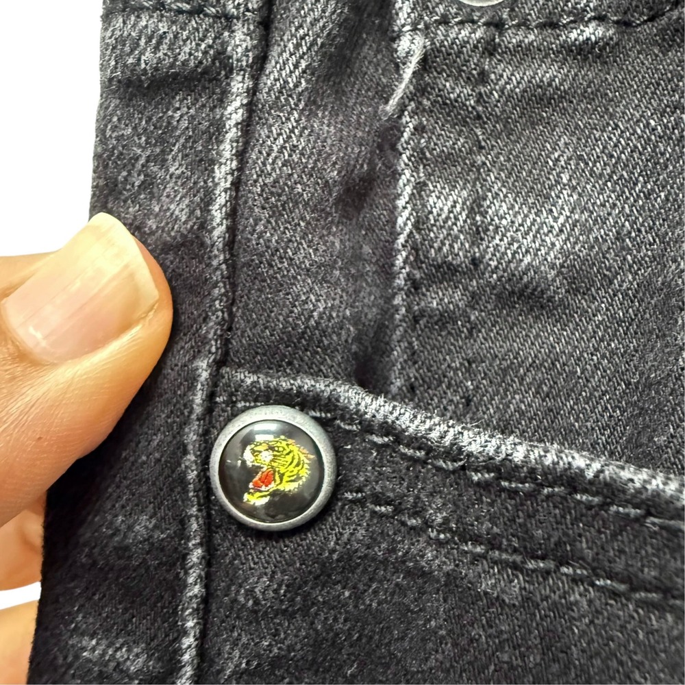 Ed Hardy Womens Black Wide Leg Jeans Skull Rose Embroidery Y2K 29 Waist - Picture 7 of 13